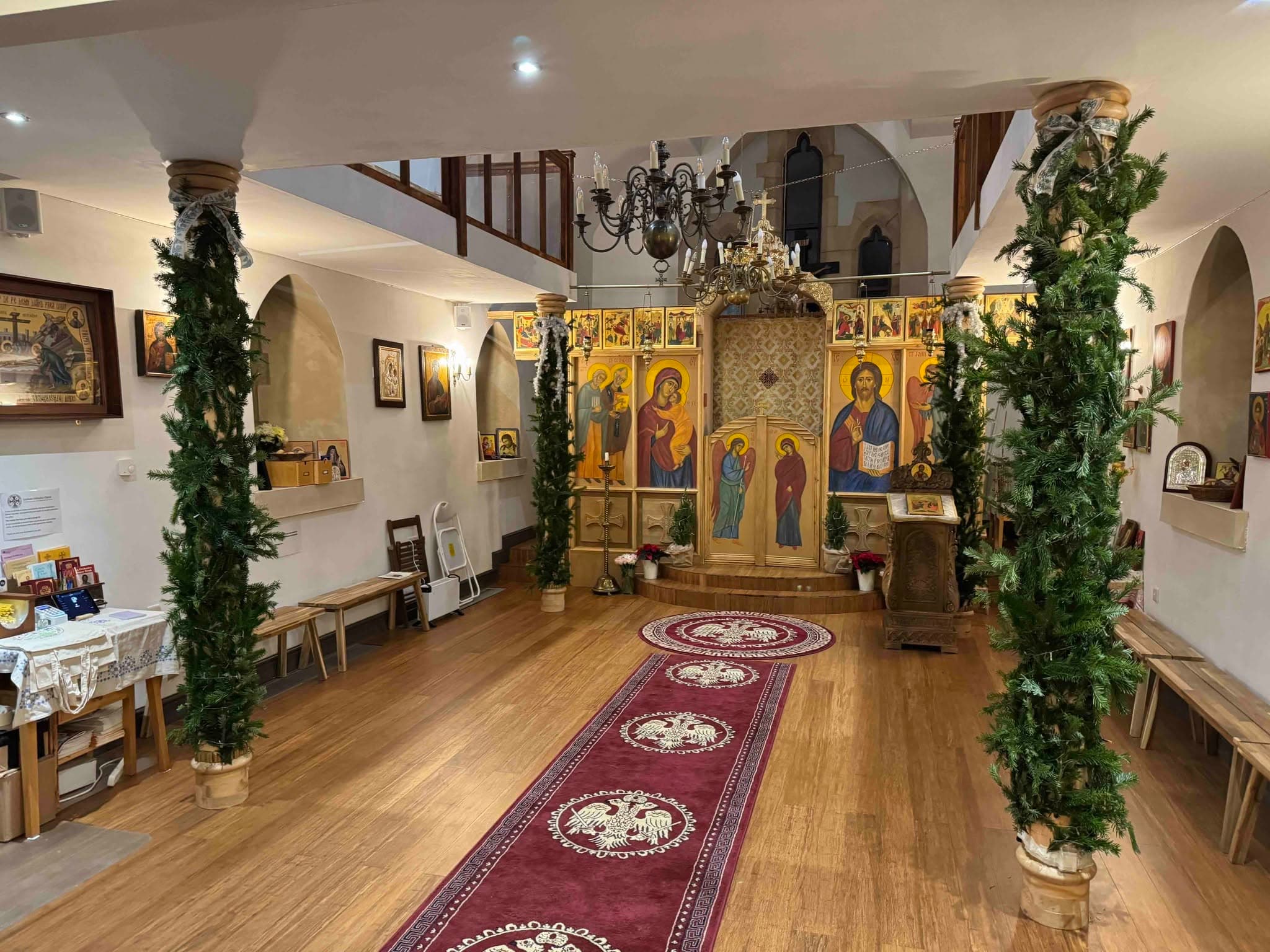The parish church decorated for Christmas